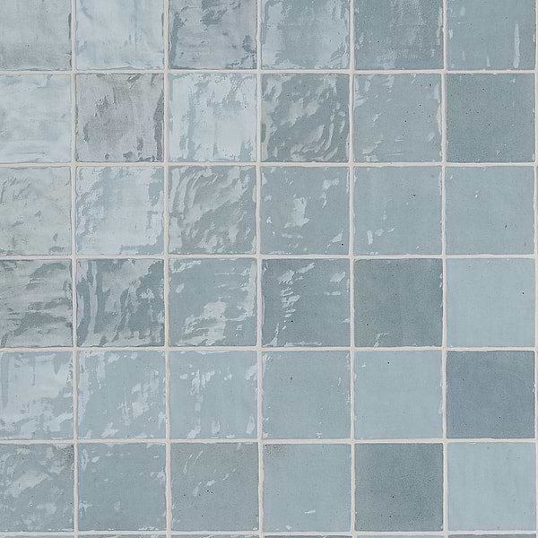 Serena Sky 4x4; in Blue Ceramic; for Backsplash, Bathroom Wall, Kitchen Wall, Shower Wall, Wall Tile; in Style Ideas Beach, Contemporary, Cottage, Craftsman, Farmhouse, Industrial, Mediterranean, Modern, Traditional, Transitional