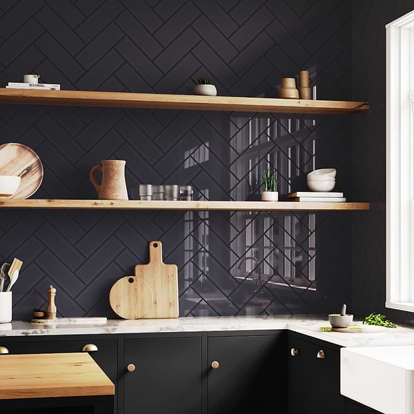 Beverly Black 4x12 Beveled Glossy Ceramic Subway Tile
