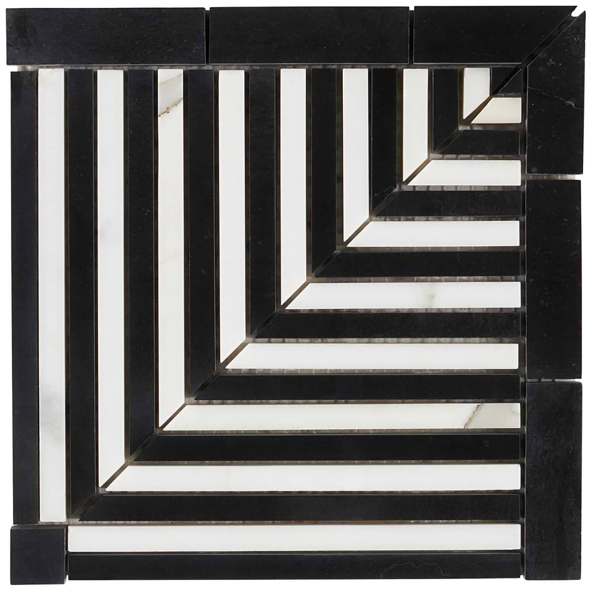Avant Garde Linear Corner Piece Calacatta and Black Jade Polished Marble