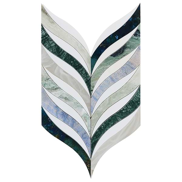 Jasmine Verde Azul Polished Marble and Glass Mosaic Polished Marble + Glass