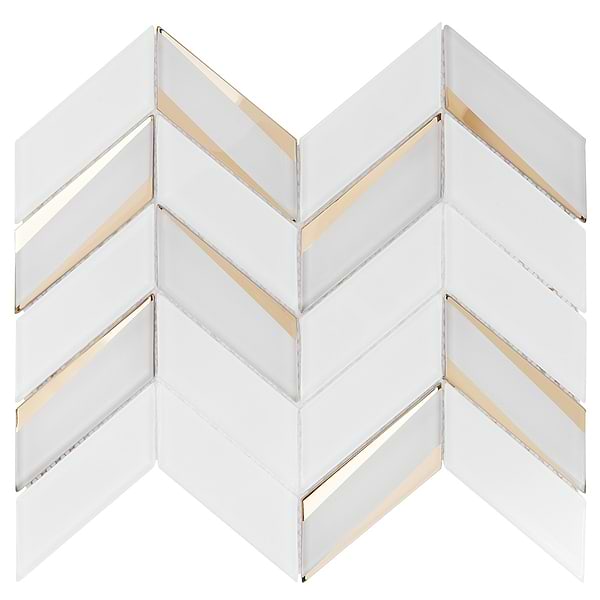 Giazza Roma White and Gold 2x4 Mirrored Glass Polished Mosaic Tile