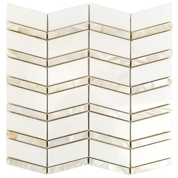 Heraldry White Thassos with Mother of Pearl Line; in White & Pearl Thassos; for Backsplash, Bathroom Wall, Kitchen Wall, Shower Wall, Wall Tile; in Style Ideas Contemporary, Craftsman, Modern, Transitional