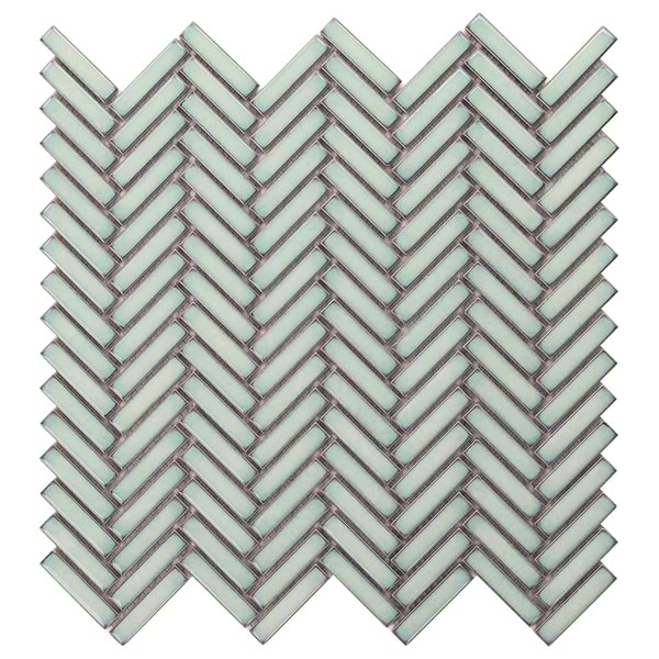 Motek Mint Green 1x2" Herringbone Glossy Porcelain Mosaic Tile