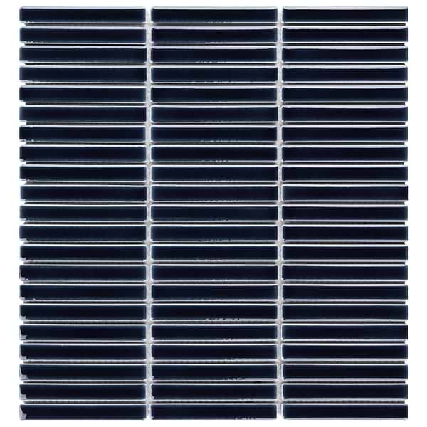 Motek Royal Blue 1x4" Tri-Stacked Crackled Glossy Porcelain Mosaic Tile