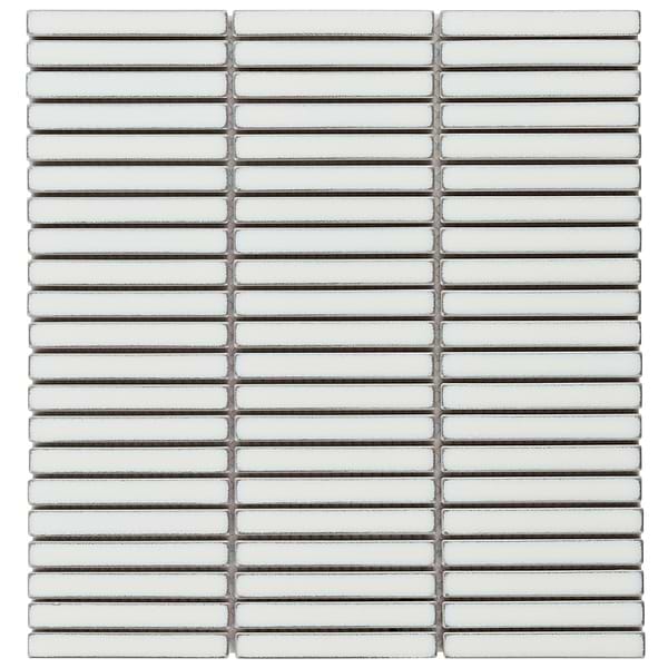 Motek Snow White 1x4" Tri-Stacked Glossy Porcelain Mosaic Tile