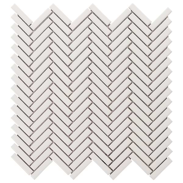 Motek White 1x2" Herringbone Glossy Porcelain Mosaic Tile
