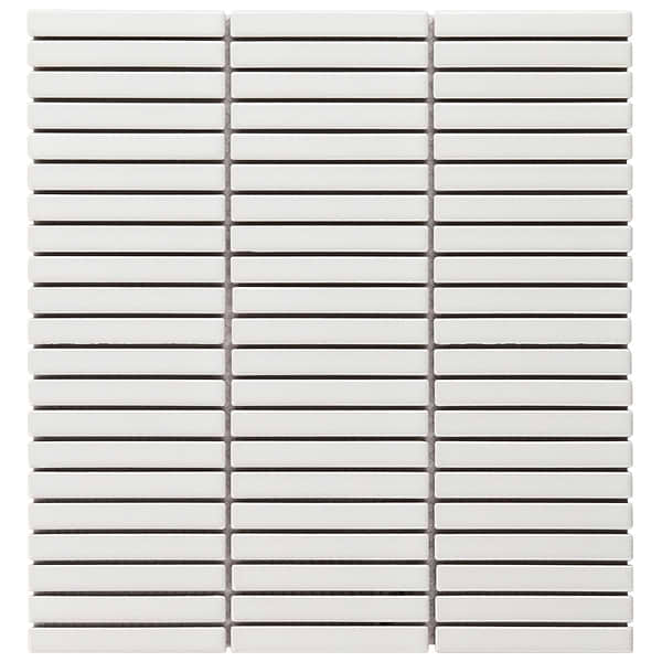 Motek White 1x4" Tri-Stacked Glossy Porcelain Mosaic Tile