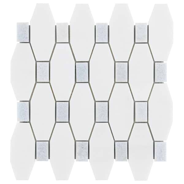 Long Octagon Pattern White Thassos & Blue Celeste Dot Polished Marble