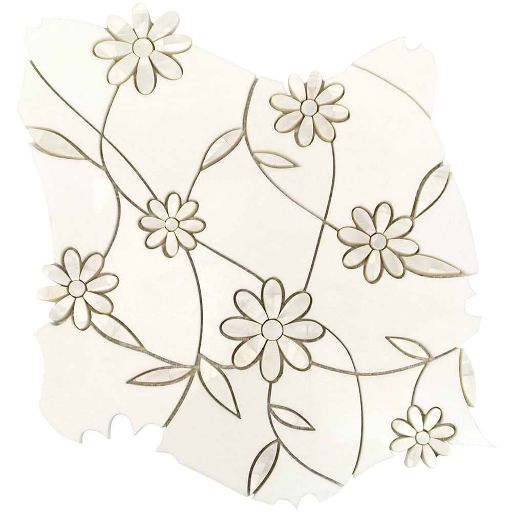 M 花柄 ホワイト パーテーション Shop MJ Gerbera - Thassos & Mother Of Pearl | SohoStudioCorp.com