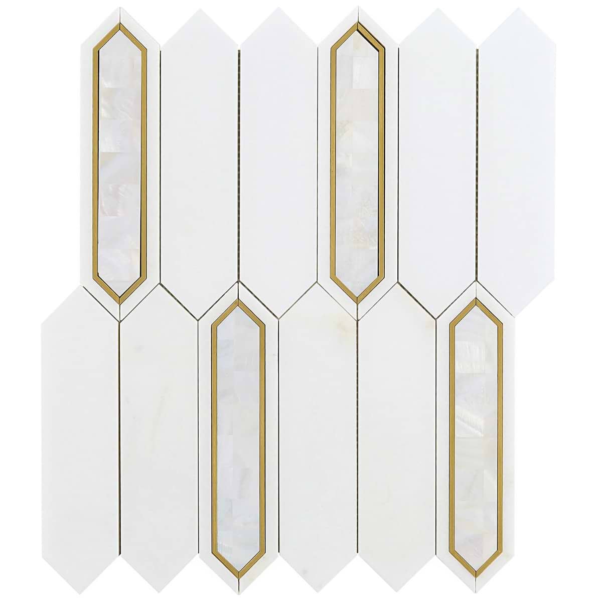 Madelyn White Pearl - White Thassos- White Pearl & Brass Polished