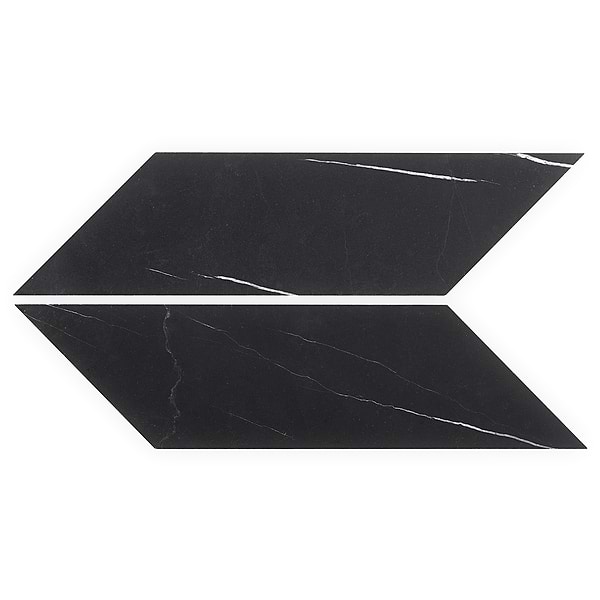 Nero Marquina 3x12 Chevron Honed; in Black Nero Marquina; for Backsplash, Bathroom Floor, Bathroom Wall, Commercial Floor, Floor Tile, Kitchen Floor, Kitchen Wall, Outdoor Floor, Outdoor Wall, Shower Floor, Shower Wall, Wall Tile; in Style Ideas Modern