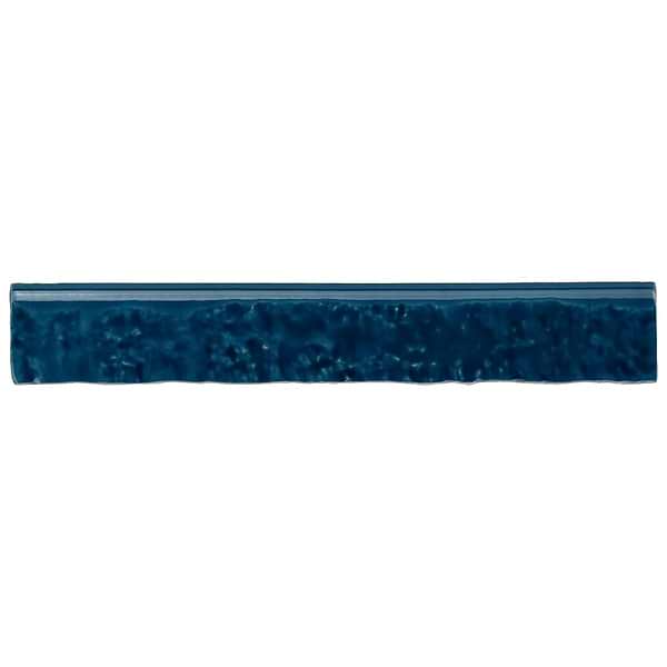 Artist Sapphire Blue 1.5x9 Crackled Glossy Ceramic Bullnose; in Blue White Body Ceramic; for Backsplash, Bathroom Wall, Kitchen Wall, Shower Wall, Wall Tile; in Style Ideas Beach, Cottage, Craftsman, Mediterranean, Mid Century, Traditional, Transitional