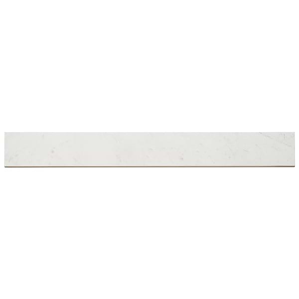 Lithe Cararra Giola 3x24 Polished Bullnose; in White and Gray Porcelain; for Backsplash, Bathroom Floor, Bathroom Wall, Commercial Floor, Floor Tile, Kitchen Floor, Kitchen Wall, Outdoor Floor, Outdoor Wall, Shower Floor, Shower Wall, Wall Tile; in Style Ideas Classic, Contemporary, Modern, Traditional, Transitional