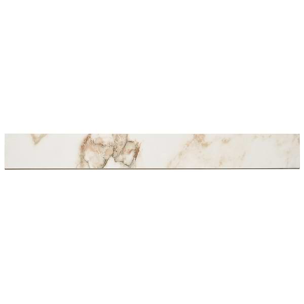 Lithe Calacatta Rustico 3x24 Polished Bullnose; in Cream with Black and Gold Veining Porcelain; in Style Ideas Art Deco, Beach, Classic, Contemporary, Craftsman, Modern, Traditional, Transitional