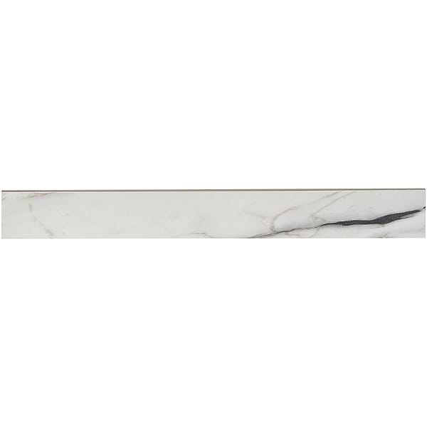 Close Out - Lithe Luminus White 3x24 Polished Bullnose; in White and Gray Porcelain; for Backsplash, Bathroom Wall, Kitchen Wall, Outdoor Wall, Shower Wall, Wall Tile; in Style Ideas Art Deco, Beach, Classic, Contemporary, Craftsman, Modern, Traditional, Transitional