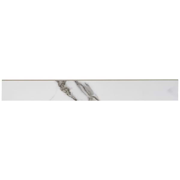 Lithe Statuario Valley 3x24 Polished Bullnose; in White with Gray Brown Veining Porcelain; for Backsplash, Bathroom Wall, Kitchen Wall, Outdoor Wall, Shower Wall, Wall Tile; in Style Ideas Classic, Contemporary, Modern, Traditional, Transitional