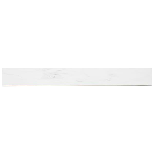 Lithe Statuario Venato 3x24 Polished Bullnose; in White with Grey Veining Porcelain; for Backsplash, Bathroom Floor, Bathroom Wall, Commercial Floor, Floor Tile, Kitchen Floor, Kitchen Wall, Outdoor Floor, Outdoor Wall, Shower Floor, Shower Wall, Wall Tile; in Style Ideas Classic, Contemporary, Modern, Traditional, Transitional