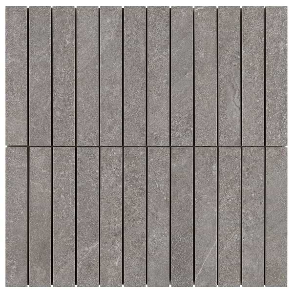 Motley Slate Gray 1x6 Stacked Limestone Look Matte Porcelain Mosaic Tile