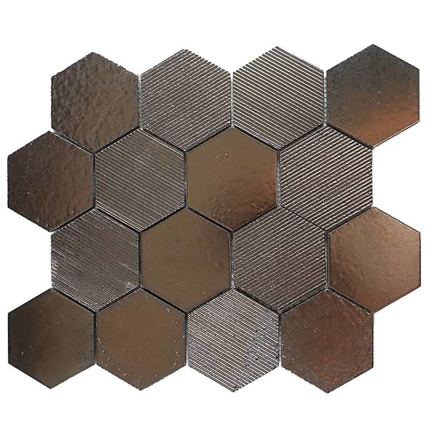 Art Lava Hexagon Mixed Bronze 3" Polished Lava Stone Mosaic Tile