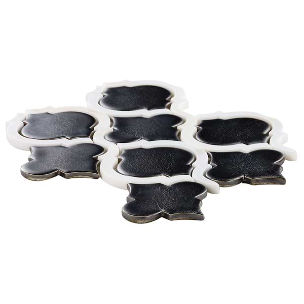 Baroque Glass Lantern Gun Metal with Asian Statuary Lines Mixed Finish Marble + Glass