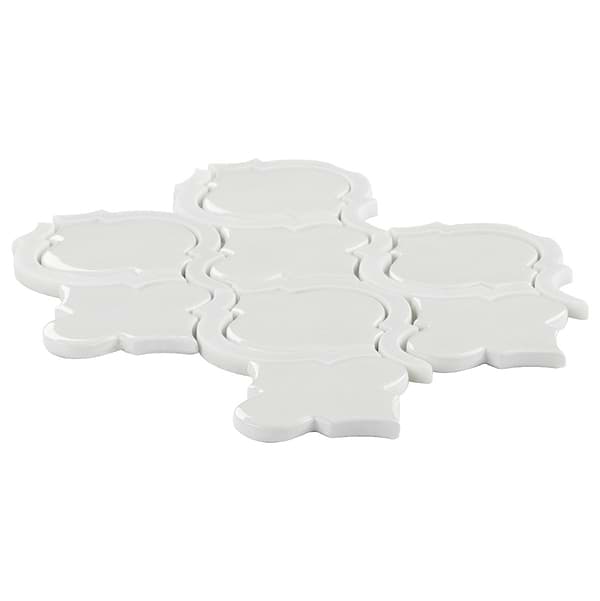 Baroque Glass Lantern Blanco w/ Asian Statuary Lines Mixed Finish Marble + Glass