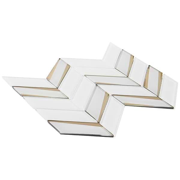 Giazza Roma White and Gold 2x4 Mirrored Glass Polished Mosaic Tile