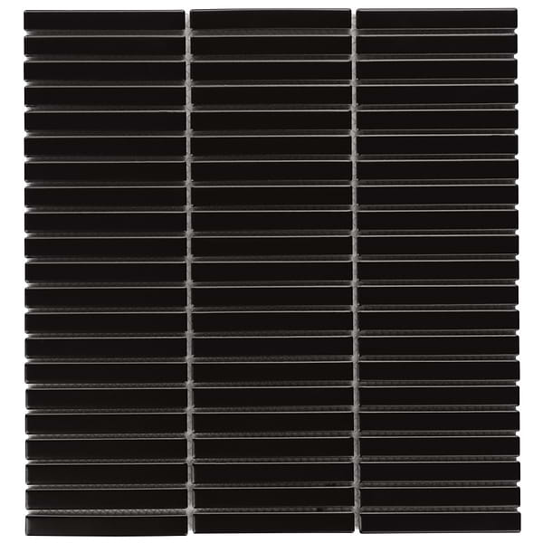 Motek Black 1x4" Tri-Stacked Matte Porcelain Mosaic Tile