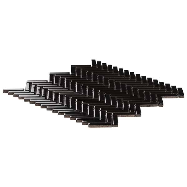 Motek Black 1x2" Herringbone Glossy Porcelain Mosaic Tile