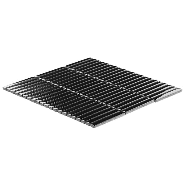 Motek Black 1x4" Tri-Stacked Glossy Porcelain Mosaic Tile