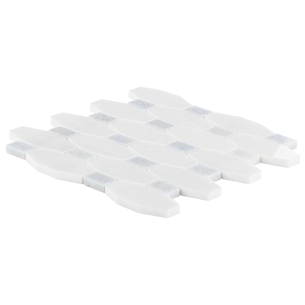 Long Octagon Pattern White Thassos & Blue Celeste Dot Polished Marble