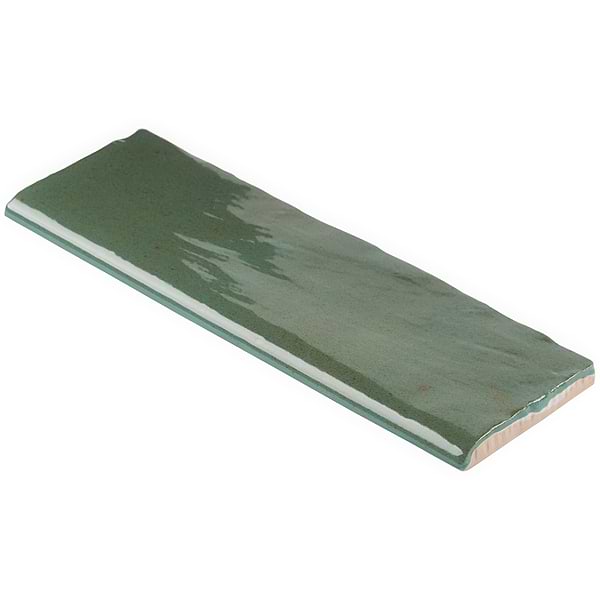 Serena Green 3x8 Bullnose; in Green Ceramic; for Backsplash, Bathroom Wall, Shower Wall, Wall Tile