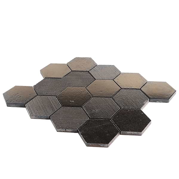 Art Lava Hexagon Mixed Bronze 3" Polished Lava Stone Mosaic Tile