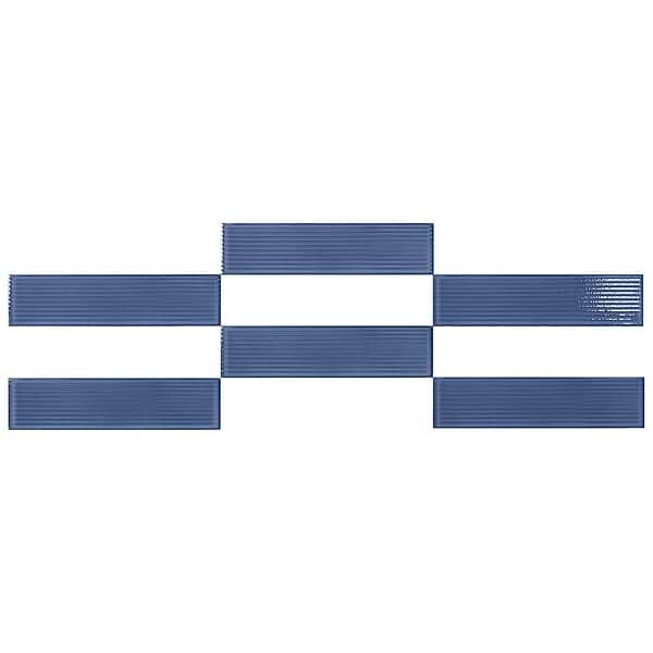 Stacy Garcia Artblock Denim Blue 4x16 Grooved Glossy Porcelain Tile