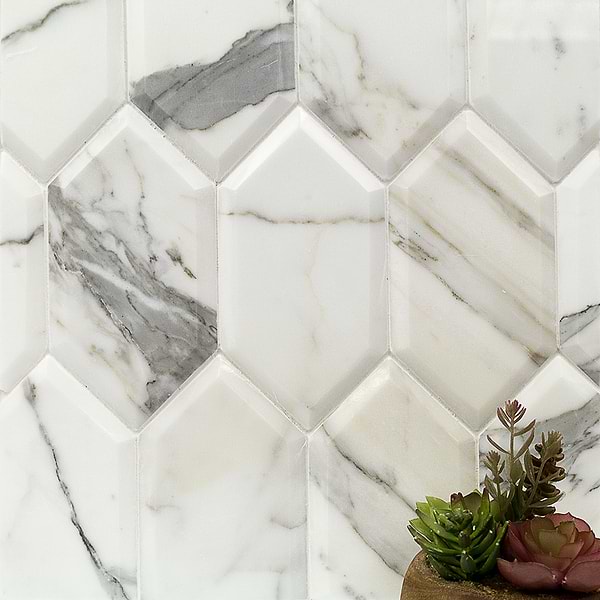Close Out - Elongated Beveled Hexagon Calacatta