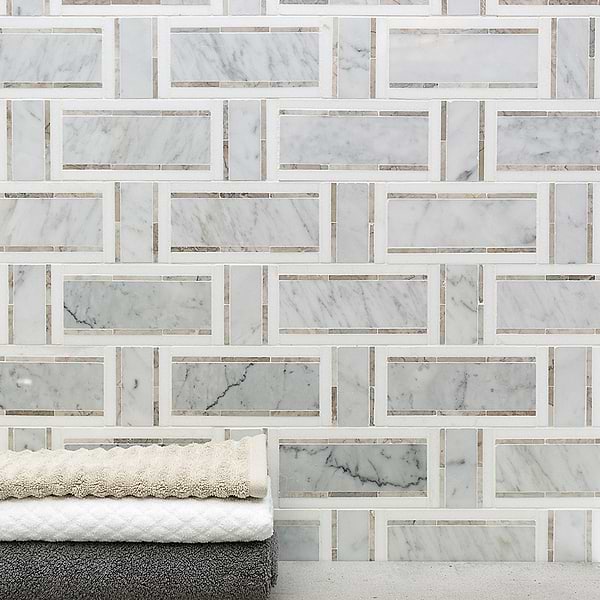 Interlace White Carrara, Temple Gray & Thassos; in White + Gray Carrara + Temple Gray + Thassos; for Backsplash, Bathroom Floor, Bathroom Wall, Commercial Floor, Floor Tile, Kitchen Floor, Kitchen Wall, Outdoor Wall, Shower Floor, Shower Wall, Wall Tile; in Style Ideas Classic, Craftsman, Transitional