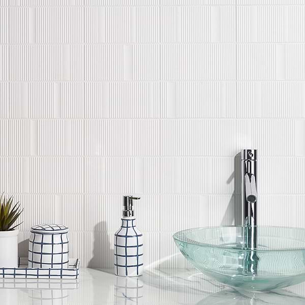 Armada White 8x16; in White Ceramic; for Backsplash, Bathroom Wall, Kitchen Wall, Shower Wall, Wall Tile; in Style Ideas Contemporary, Mid Century, Modern, Transitional