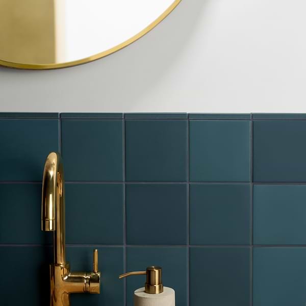 Rubik Teal .5x5 Pencil; in Teal Blue White Body Ceramic; for Backsplash, Bathroom Wall, Kitchen Wall, Wall Tile