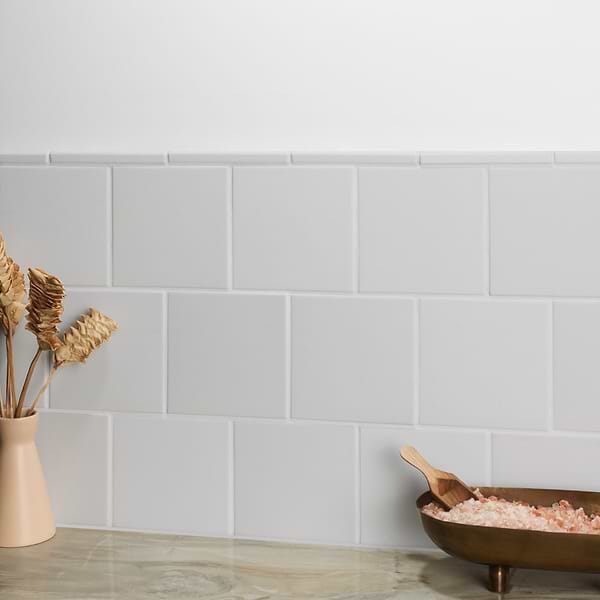 Rubik White .5x5 Pencil; in White White Body Ceramic; for Backsplash, Bathroom Wall, Kitchen Wall, Wall Tile