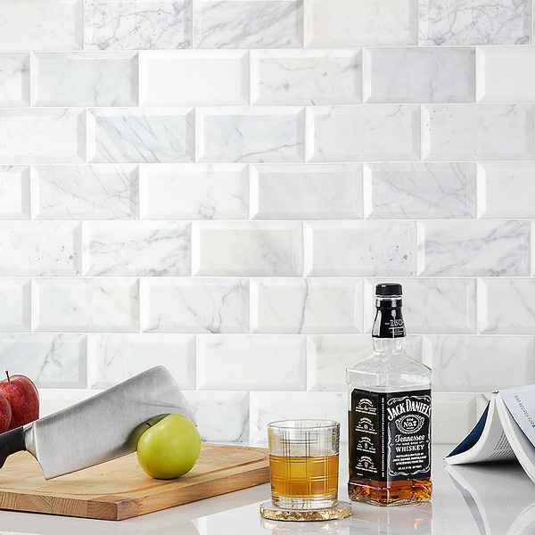 Calacatta 3x6 Beveled Polished Marble Tile