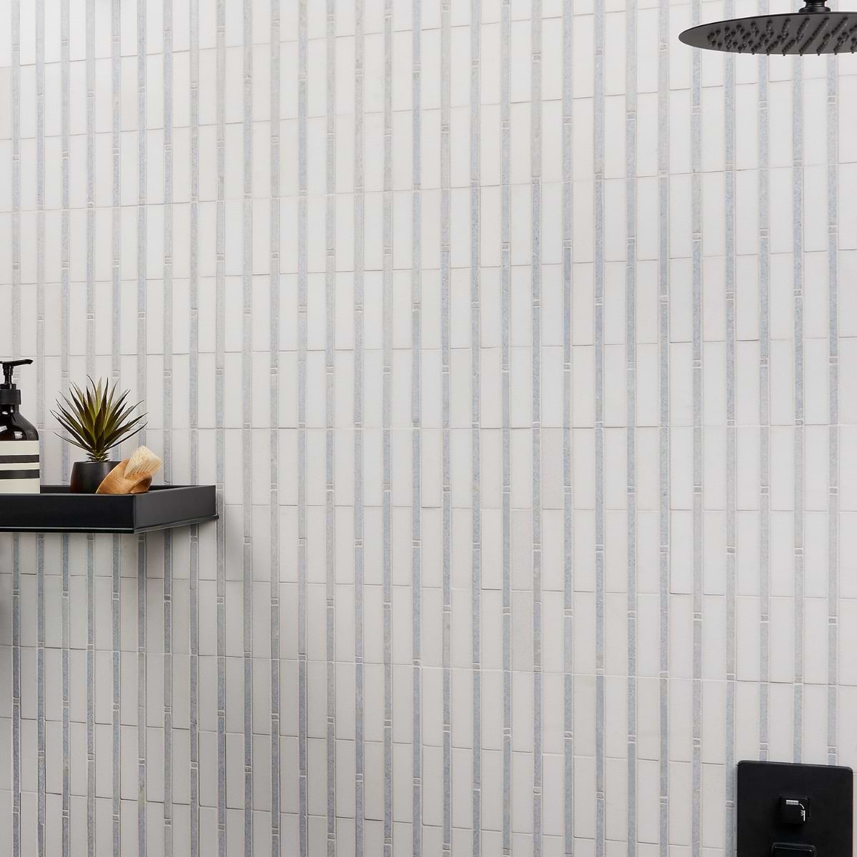 Shop Bamboo Pattern White Thassos & Blue Celeste Line