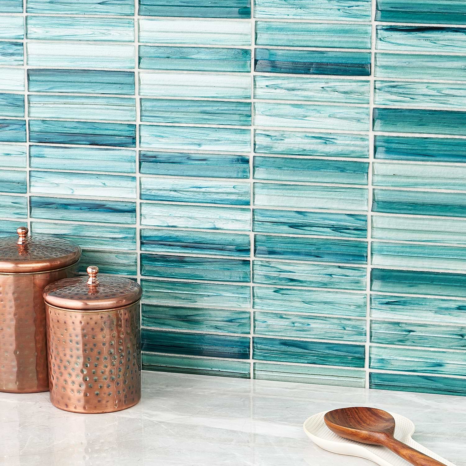 Shop Close Out - Brook Stacked Teal Green 1x5 Polished Glass