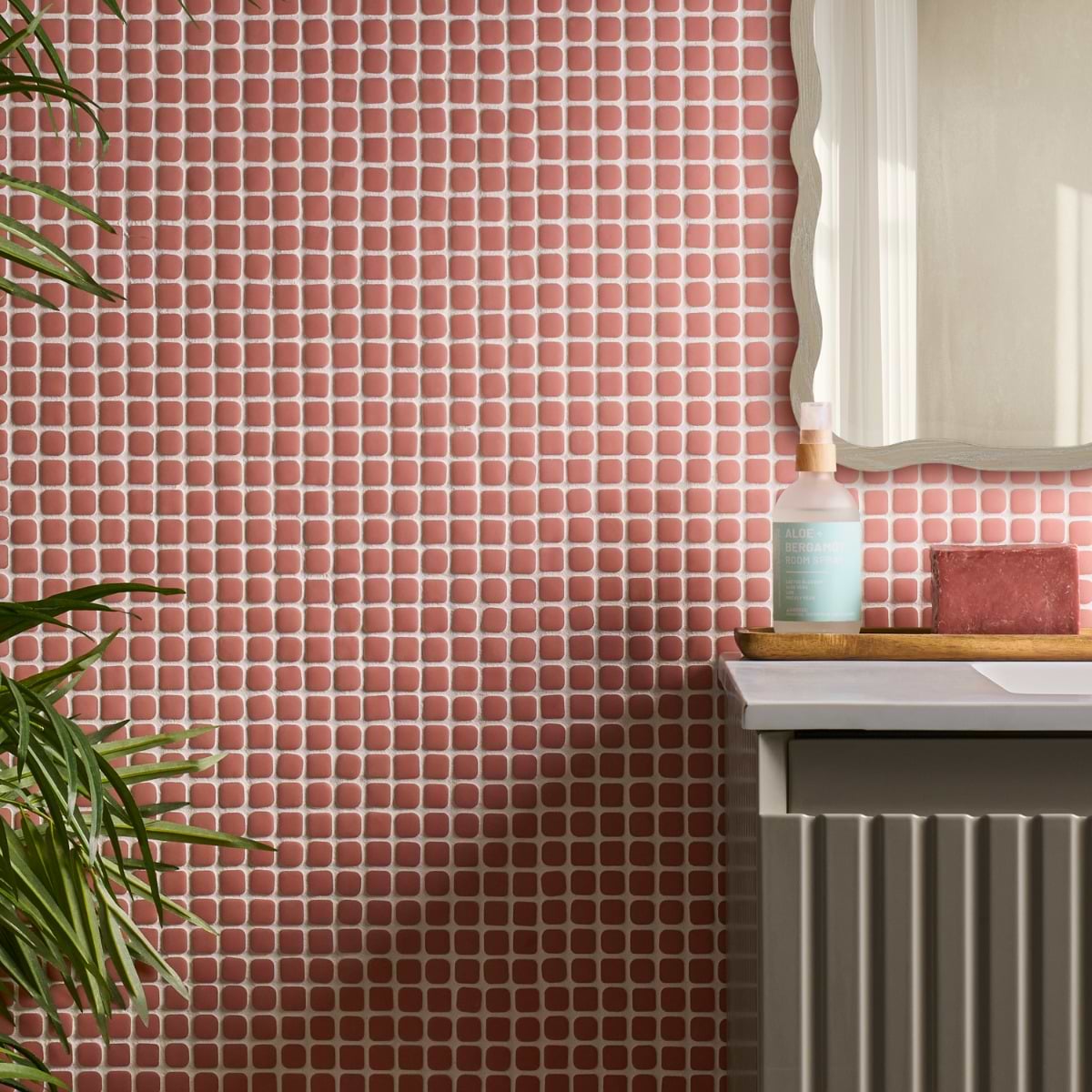 Shop Nesso Mini Square Pink Frosted Matte Glass Mosaic at