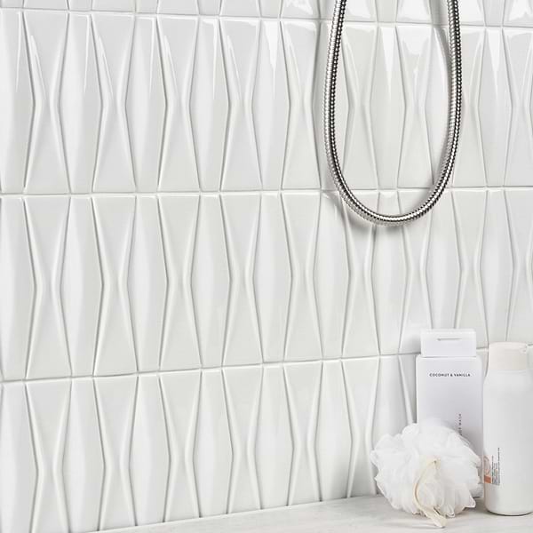 Baroque Glass Adwick Blanco; in White Glass; for Backsplash, Bathroom Wall, Kitchen Wall, Shower Wall, Wall Tile; in Style Ideas Farmhouse, Mid Century, Modern, Traditional, Transitional