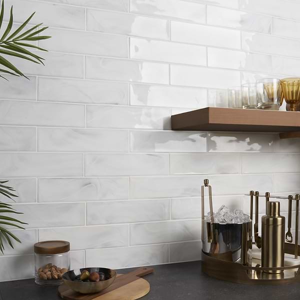 Cielo Cloud White Polished 3x12; in White Glass; for Backsplash, Bathroom Wall, Kitchen Wall, Outdoor Wall, Shower Wall, Wall Tile