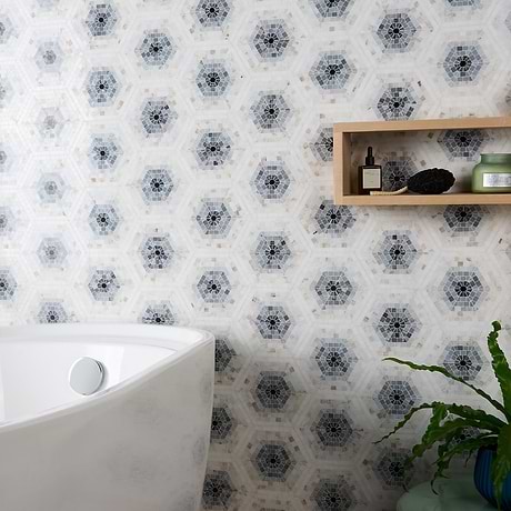 Imogen Grigio 6" Hexagon Marble Micro Mosaic Polished Marble
