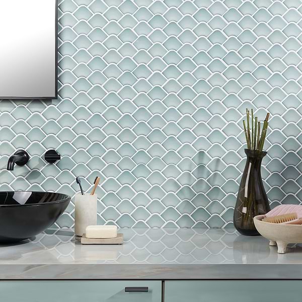 Juniper Blue; in Blue Glass; for Backsplash, Bathroom Wall, Kitchen Wall, Outdoor Wall, Pool Tile, Shower Wall, Wall Tile; in Style Ideas Beach, Contemporary, Modern, Tropical
