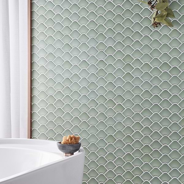 Juniper Green 2x3 Fishscale Matte Glass Mosaic Tile