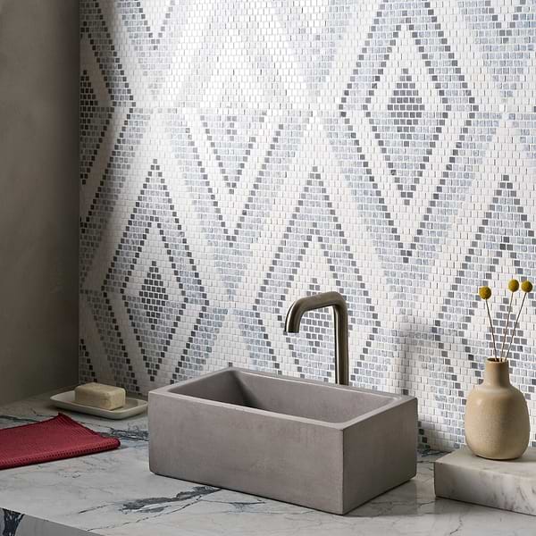 Letizia Blue  - Thassos, Blue Celeste, Burlington Gray; in Blue, Gray, White Thassos, Blue Celeste, Halley Gray; for Backsplash, Bathroom Floor, Bathroom Wall, Commercial Floor, Floor Tile, Kitchen Floor, Kitchen Wall, Outdoor Floor, Outdoor Wall, Shower Floor, Shower Wall, Wall Tile; in Style Ideas Contemporary, Mediterranean, Traditional