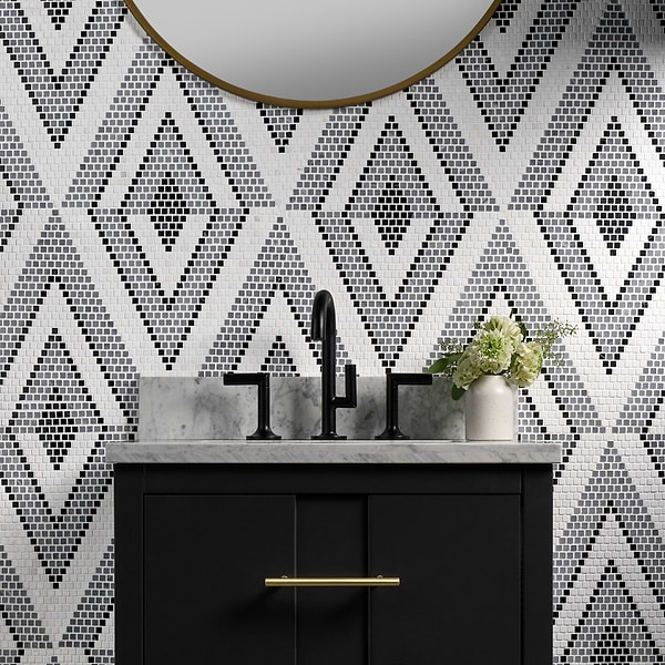 Letizia Black and White - Thassos,Nero Marquina,Burlington Gray; in Gray, White, Black Thassos, Nero Marquina, Halley Gray; for Backsplash, Bathroom Floor, Bathroom Wall, Commercial Floor, Floor Tile, Kitchen Floor, Kitchen Wall, Outdoor Floor, Outdoor Wall, Shower Floor, Shower Wall, Wall Tile; in Style Ideas Contemporary, Mediterranean, Traditional