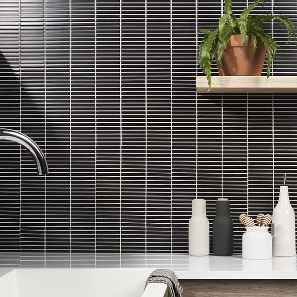 Motek Black Matte Tri Stacked; in Black Porcelain; for Backsplash, Bathroom Floor, Bathroom Wall, Floor Tile, Kitchen Floor, Kitchen Wall, Outdoor Wall, Pool Tile, Wall Tile; in Style Ideas Contemporary, Craftsman, Modern, Traditional